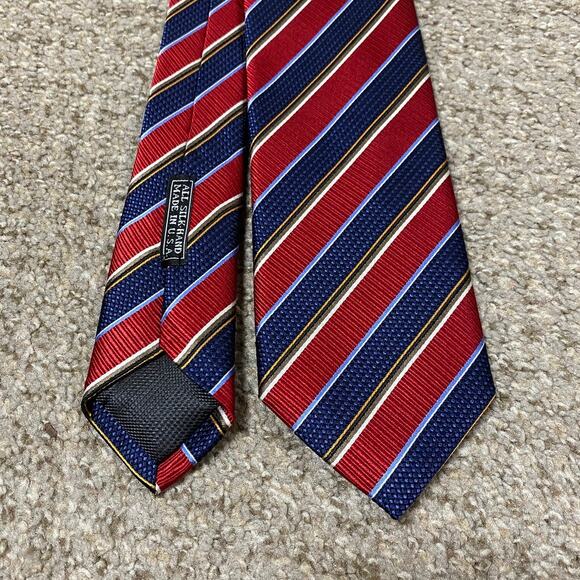 J.Z. Boulder Tie Blue Red Formal Preppy USA Hand Sewn University Stripe Silk - Picture 1 of 4